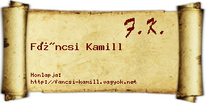 Fáncsi Kamill névjegykártya